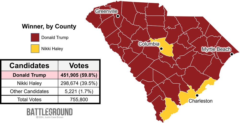 Map of Support for Nikki Haley in South Carolina's 2024 Republican Presidential Primary