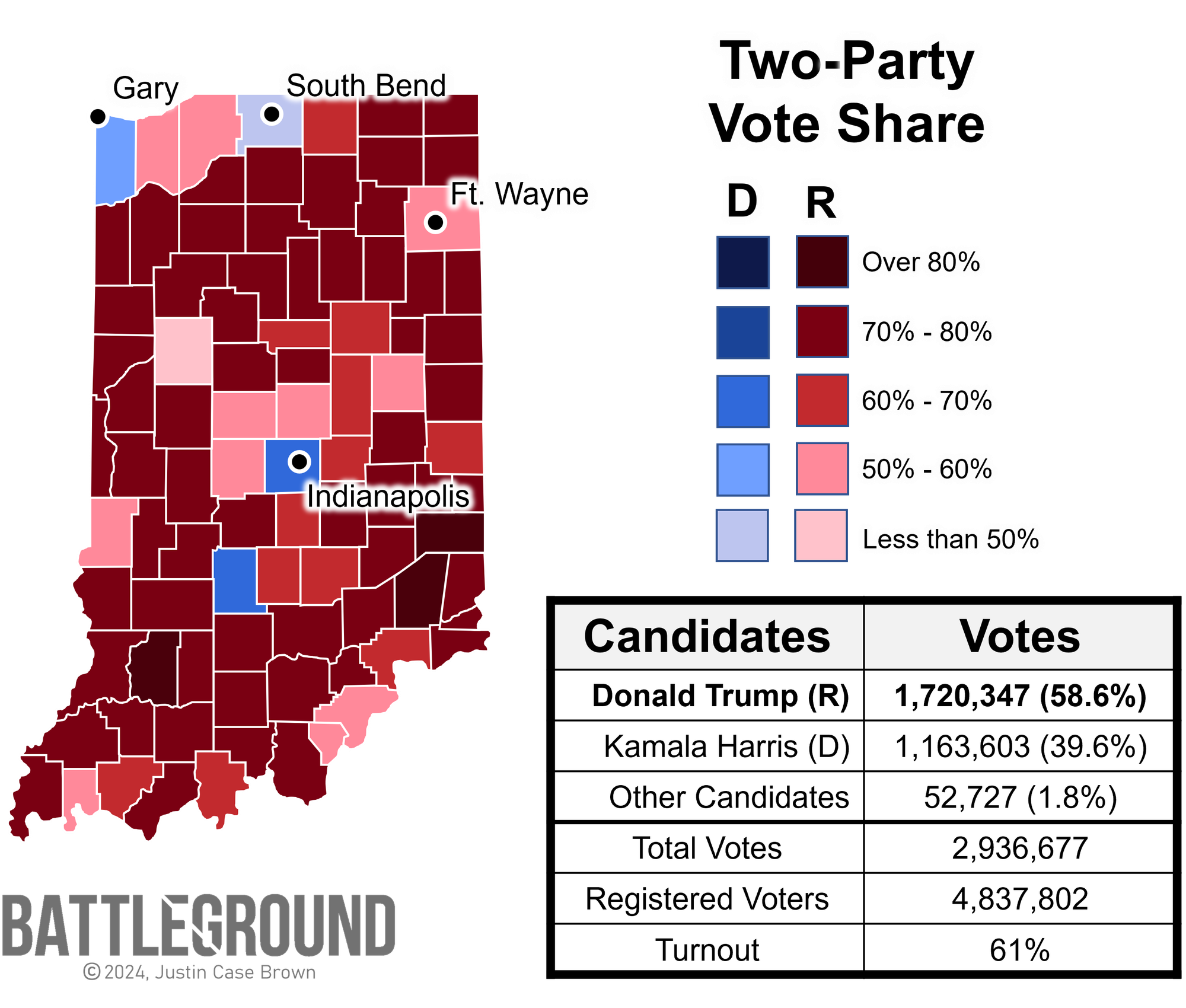 2024 Indiana presidential election results map
